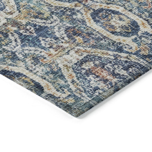 Homeroots 3' Denim Blue Beige & Brown Floral Washable Area Rug - Durable Indoor/Outdoor Design For Any Space 5' X 8' Polyester 605850