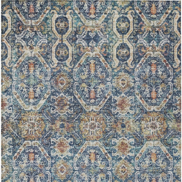 Homeroots 3' Denim Blue Beige & Brown Floral Washable Area Rug - Durable Indoor/Outdoor Design For Any Space 5' X 8' Polyester 605850