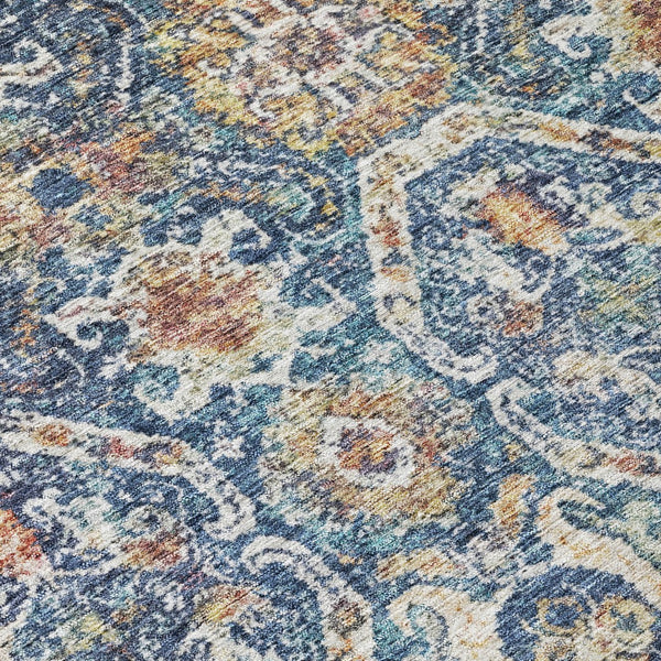 Homeroots 3' Denim Blue Beige & Brown Floral Washable Area Rug - Durable Indoor/Outdoor Design For Any Space 5' X 8' Polyester 605850