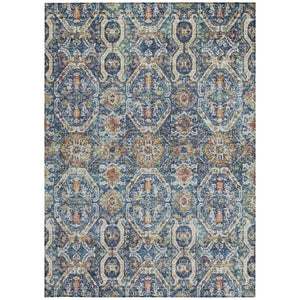 Homeroots 3' Denim Blue Beige & Brown Floral Washable Area Rug - Durable Indoor/Outdoor Design For Any Space 8' X 10' Polyester 605852