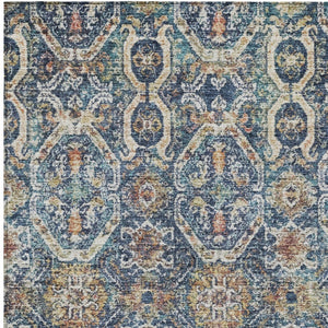 Homeroots 3' Denim Blue Beige & Brown Floral Washable Area Rug - Durable Indoor/Outdoor Design For Any Space 8' X 10' Polyester 605852