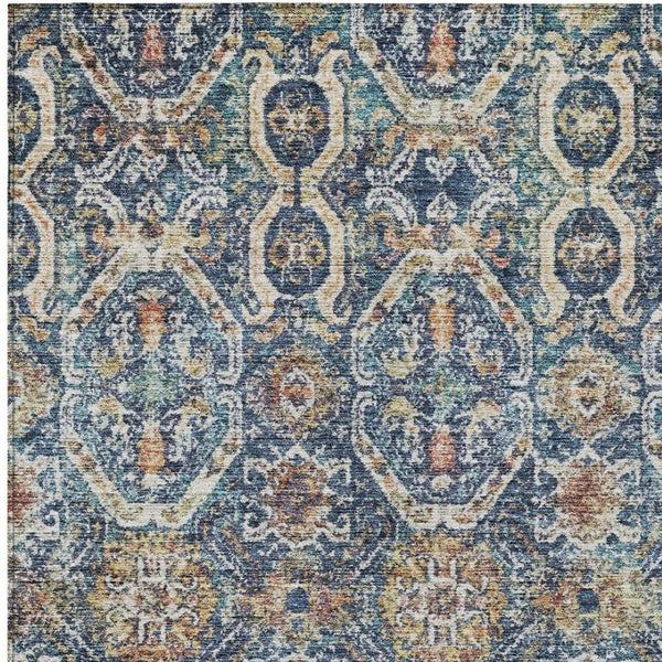Homeroots 3' Denim Blue Beige & Brown Floral Washable Area Rug - Durable Indoor/Outdoor Design For Any Space 8' X 10' Polyester 605852