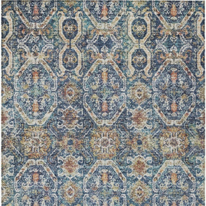 Homeroots 3' Denim Blue Beige & Brown Floral Washable Area Rug - Durable Indoor/Outdoor Design For Any Space 9' X 12' Polyester 605853