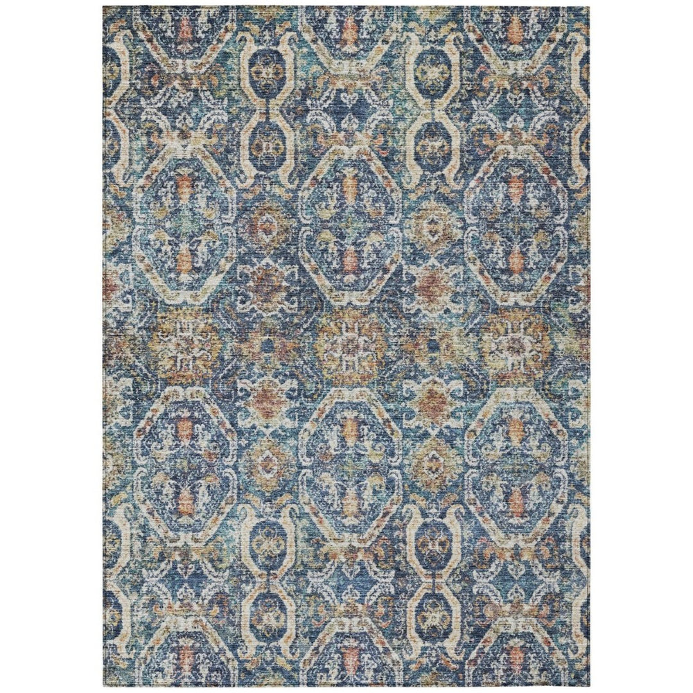 HomeRoots 9' X 12' Denim Blue Beige Floral Area Rug - Stylish, Washable Design for Indoor & Outdoor Use! 605853