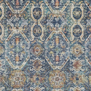 Homeroots 3' Denim Blue Beige & Brown Floral Washable Area Rug - Durable Indoor/Outdoor Design For Any Space 9' X 12' Polyester 605853