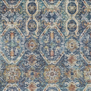 Homeroots 3' Denim Blue Beige & Brown Floral Washable Area Rug - Durable Indoor/Outdoor Design For Any Space 10' X 14' Polyester 605854