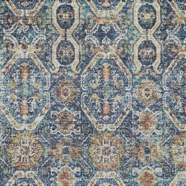 Homeroots 3' Denim Blue Beige & Brown Floral Washable Area Rug - Durable Indoor/Outdoor Design For Any Space 10' X 14' Polyester 605854