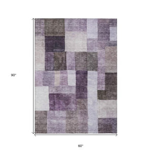 Homeroots 3' Artistic Eggplant Black And Lavender Geometric Washable Rug For Indoor Or Outdoor Spaces 5' X 8' Polyester 605856