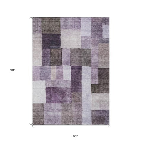 Homeroots 3' Artistic Eggplant Black And Lavender Geometric Washable Rug For Indoor Or Outdoor Spaces 5' X 8' Polyester 605856