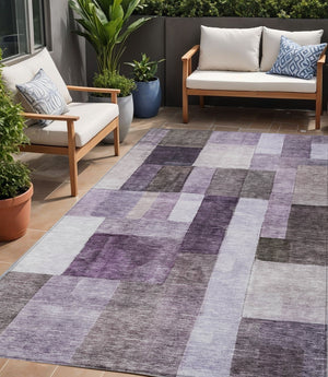Homeroots 3' Artistic Eggplant Black And Lavender Geometric Washable Rug For Indoor Or Outdoor Spaces 5' X 8' Polyester 605856
