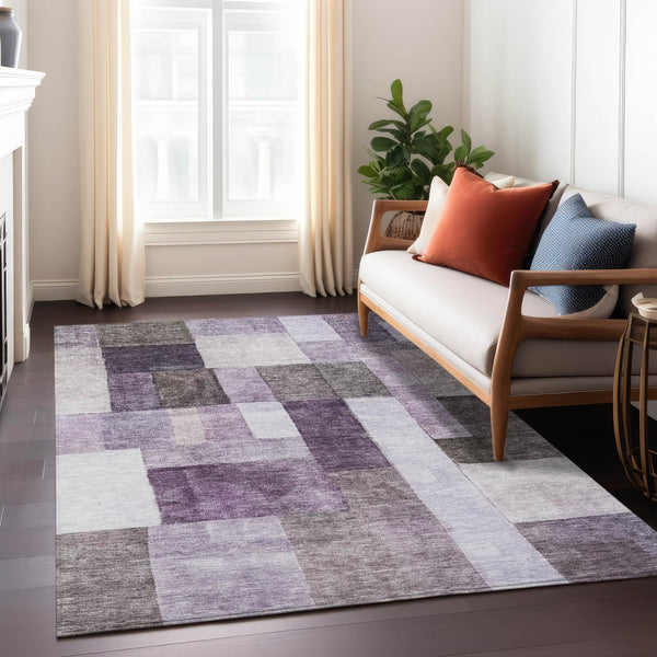 Homeroots 3' Artistic Eggplant Black And Lavender Geometric Washable Rug For Indoor Or Outdoor Spaces 5' X 8' Polyester 605856