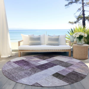 Homeroots 3' Artistic Eggplant Black And Lavender Geometric Washable Rug For Indoor Or Outdoor Spaces 8' Round Polyester 605857