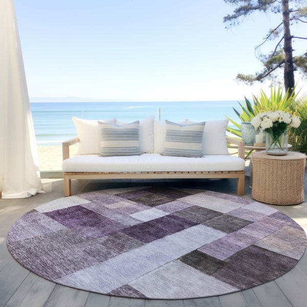 Homeroots 3' Artistic Eggplant Black And Lavender Geometric Washable Rug For Indoor Or Outdoor Spaces 8' Round Polyester 605857