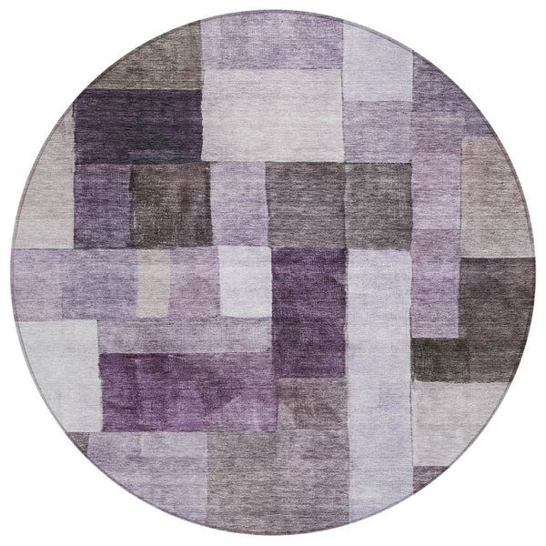 HomeRoots 5' Geometric Washable Area Rug in Eggplant, Black & Lavender - Stylish, Durable for Indoor/Outdoor Use 8' Round 605857