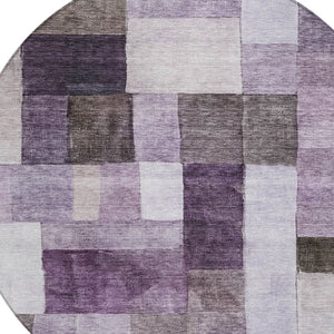 Homeroots 3' Artistic Eggplant Black And Lavender Geometric Washable Rug For Indoor Or Outdoor Spaces 8' Round Polyester 605857