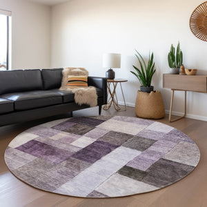 Homeroots 3' Artistic Eggplant Black And Lavender Geometric Washable Rug For Indoor Or Outdoor Spaces 8' Round Polyester 605857