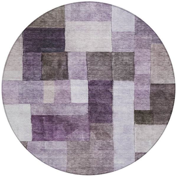 Homeroots 3' Artistic Eggplant Black And Lavender Geometric Washable Rug For Indoor Or Outdoor Spaces 8' Round Polyester 605857