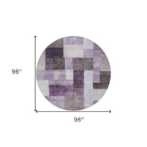 Homeroots 3' Artistic Eggplant Black And Lavender Geometric Washable Rug For Indoor Or Outdoor Spaces 8' Round Polyester 605857