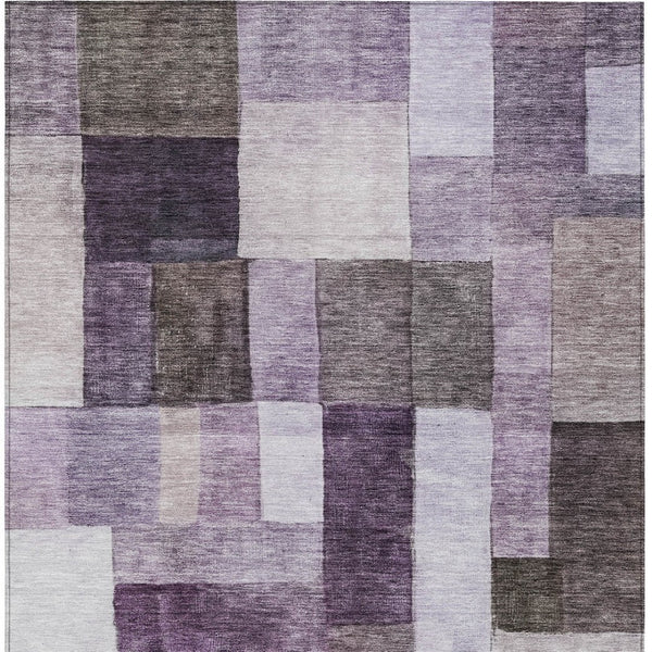 Homeroots 3' Artistic Eggplant Black And Lavender Geometric Washable Rug For Indoor Or Outdoor Spaces 8' X 10' Polyester 605858