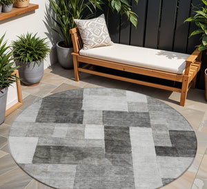 Homeroots 3' Artistic Eggplant Black And Lavender Geometric Washable Rug For Indoor Or Outdoor Spaces 8' Round Polyester 605863