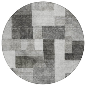 HomeRoots 5' Modern Pewter and Black Geometric Area Rug - Washable, Durable Indoor/Outdoor Accent for Home 8' Round 605863