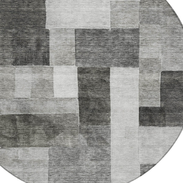 Homeroots 3' Artistic Eggplant Black And Lavender Geometric Washable Rug For Indoor Or Outdoor Spaces 8' Round Polyester 605863