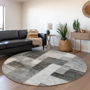 Homeroots 3' Artistic Eggplant Black And Lavender Geometric Washable Rug For Indoor Or Outdoor Spaces 8' Round Polyester 605863