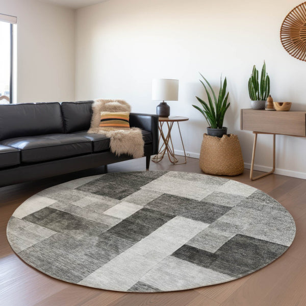 Homeroots 3' Artistic Eggplant Black And Lavender Geometric Washable Rug For Indoor Or Outdoor Spaces 8' Round Polyester 605863