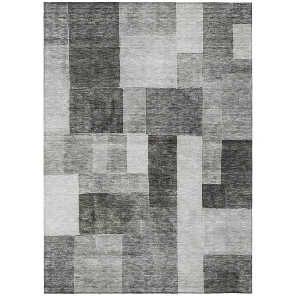 HomeRoots 5' Modern Pewter and Black Geometric Area Rug - Washable, Durable Indoor/Outdoor Accent for Home 8' X 10' 605864