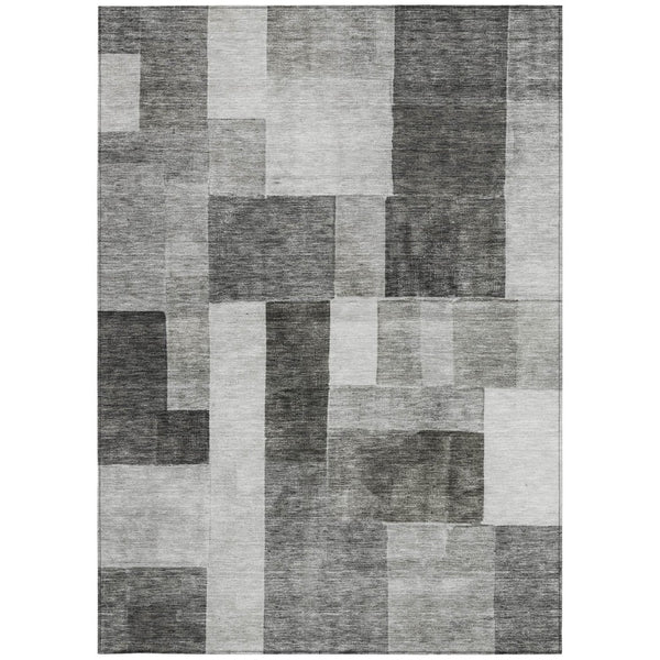 HomeRoots 5' Modern Pewter and Black Geometric Area Rug - Washable, Durable Indoor/Outdoor Accent for Home 8' X 10' 605864