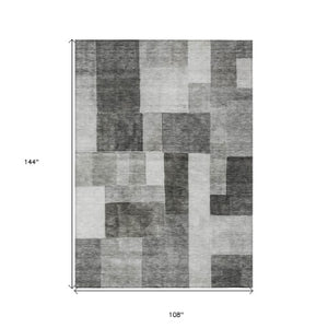 Homeroots 3' Artistic Eggplant Black And Lavender Geometric Washable Rug For Indoor Or Outdoor Spaces 9' X 12' Polyester 605865