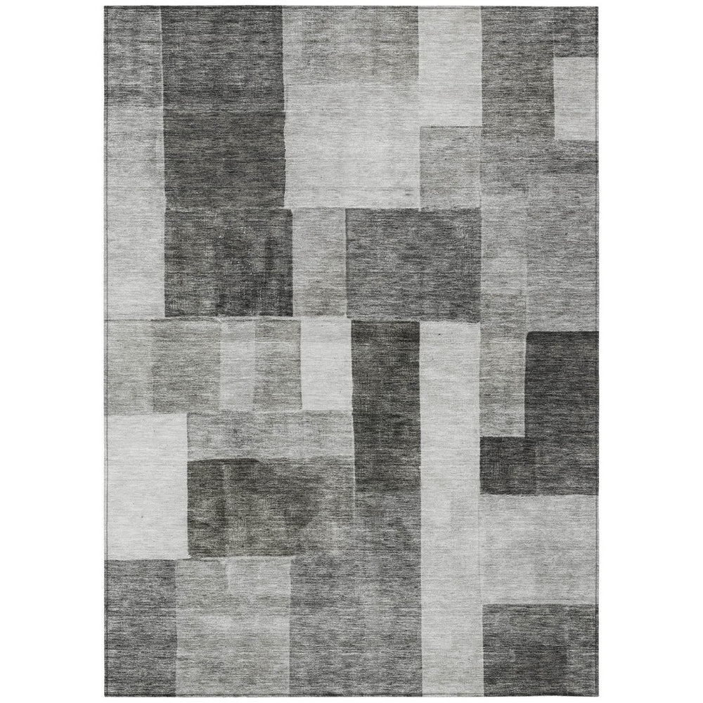 HomeRoots 9' X 12' Stylish Pewter and Black Geometric Washable Rug for Indoor/Outdoor Durability & Elegance 605865