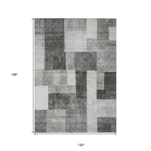 Homeroots 3' Artistic Eggplant Black And Lavender Geometric Washable Rug For Indoor Or Outdoor Spaces 10' X 14' Polyester 605866