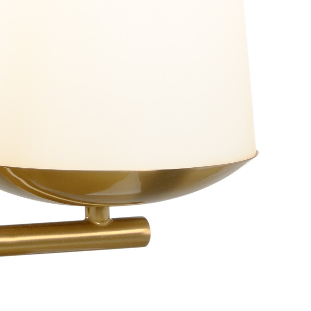 Wildwood Geminate Mid-Century Lamp With Frosted Glass Shades, Antique Brass & Matte White Finish — 30" H 60587