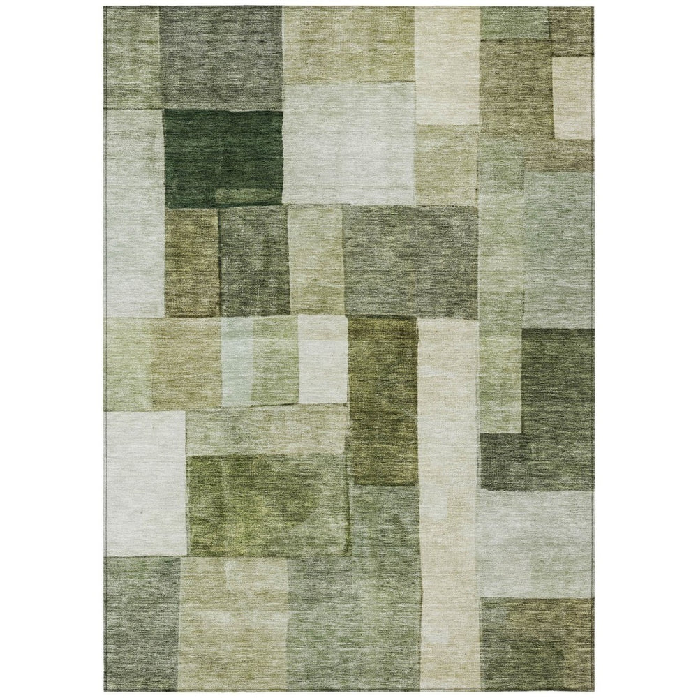 HomeRoots 5' Modern Geometric Area Rug in Sage and Fern Green – Washable, Durable, Indoor/Outdoor Style 10' X 14' 605872
