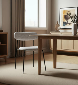 HomeRoots Gray Modern Upholstered Fabric Dining Side Chair with Open Back & Black Metal Legs for Versatile Use 605879