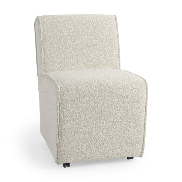 HomeRoots Cream Boucle Dining Side Chair with Wheels - Stylish, Comfortable, and Versatile for Any Space! 605880