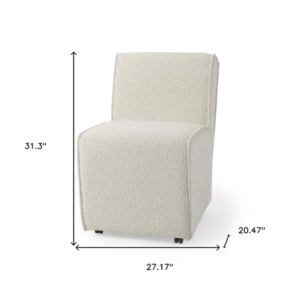 HomeRoots Cream Boucle Dining Side Chair with Wheels - Stylish, Comfortable, and Versatile for Any Space! 605880