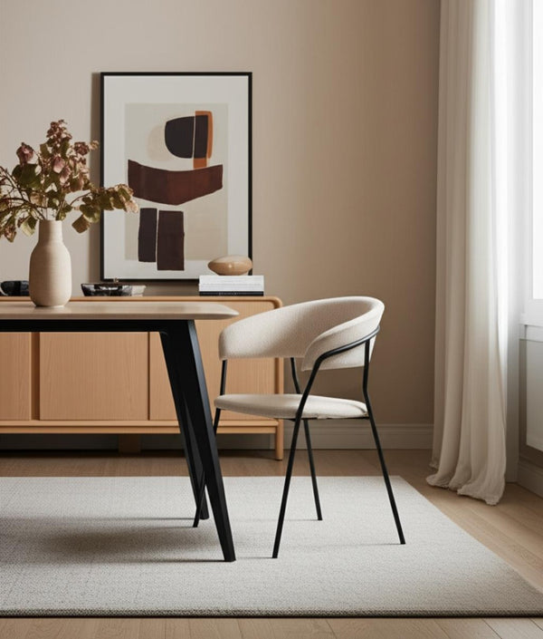 HomeRoots Light Gray and Black Upholstered Open-Back Dining Arm Chair - Modern Comfort for Any Room 605881