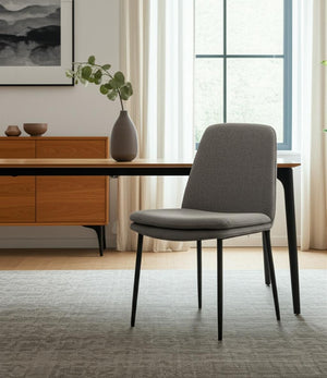 HomeRoots Gray Upholstered Fabric Dining Chair with Black Metal Legs - Stylish Comfort for Any Space 605884