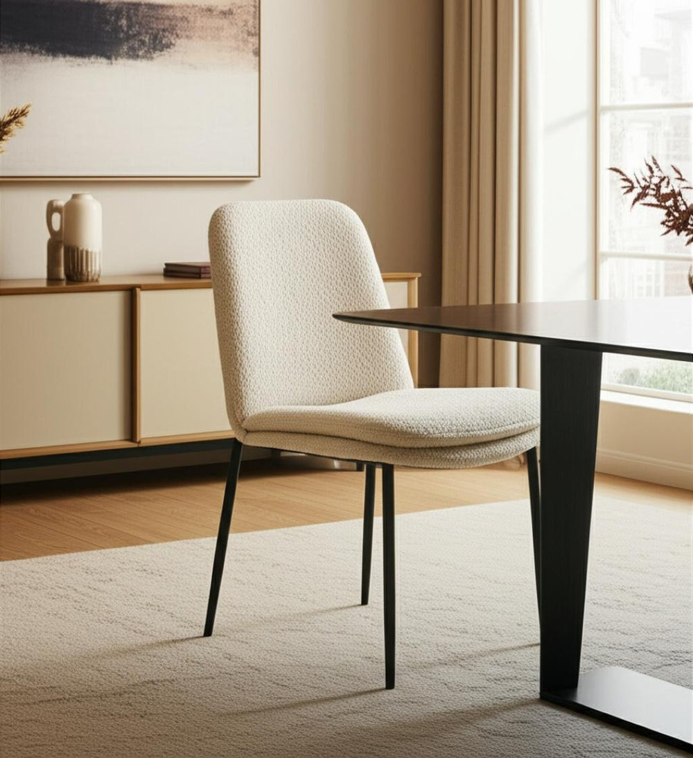 HomeRoots Cream Boucle Dining Side Chair with Black Metal Legs - Modern, Comfortable Accent for Any Space 605885