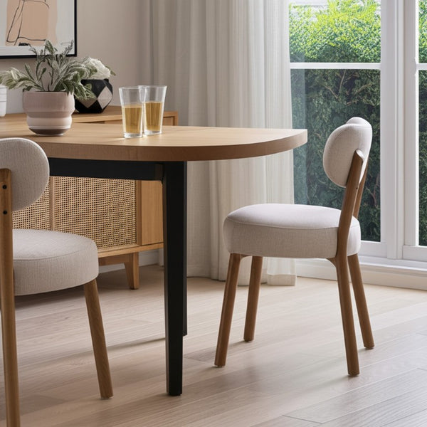 Set of Two Open Back Upholstered Dining Chairs in Neutral Woven Fabric