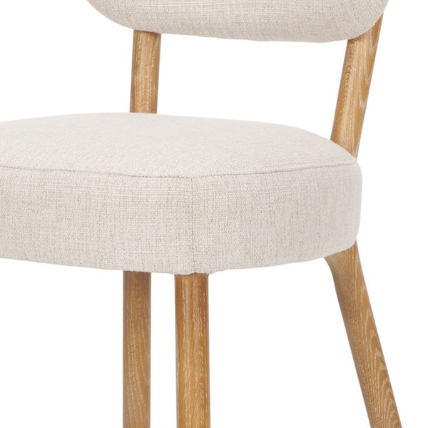 Set of Two Open Back Upholstered Dining Chairs in Neutral Woven Fabric