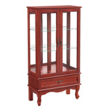 English Elm Lighted Glass Cabinet Glass Wine Cabinet Curio Display Cabinet With Adjustable Glass Shelves 2 Doors and 1 Drawer Cabinet Bulb Included Cherry