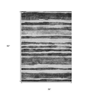 Homeroots 3' Charcoal And Gray Striped Washable Area Rug For Indoor And Outdoor Spaces - Stylish And Durable 3' X 5' Polyester 605891