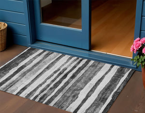 Homeroots 3' Charcoal And Gray Striped Washable Area Rug For Indoor And Outdoor Spaces - Stylish And Durable 3' X 5' Polyester 605891