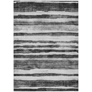 HomeRoots 5' Charcoal and Gray Striped Area Rug - Washable, Durable, Indoor Outdoor Design for Any Space 5' X 8' 605892