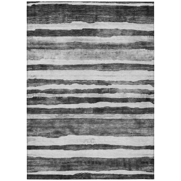 HomeRoots 5' Charcoal and Gray Striped Area Rug - Washable, Durable, Indoor Outdoor Design for Any Space 5' X 8' 605892