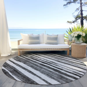 Homeroots 3' Charcoal And Gray Striped Washable Area Rug For Indoor And Outdoor Spaces - Stylish And Durable 8' Round Polyester 605893