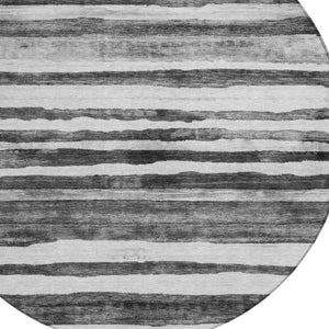 Homeroots 3' Charcoal And Gray Striped Washable Area Rug For Indoor And Outdoor Spaces - Stylish And Durable 8' Round Polyester 605893